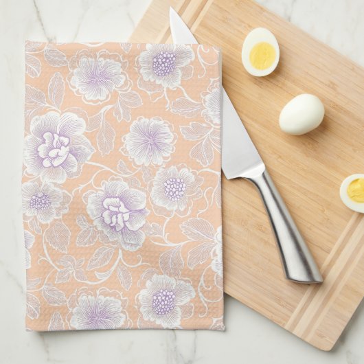 Blumenmuster mit Pfirsich- und Lavendelfarben Geschirrtuch (Viertel Falte)