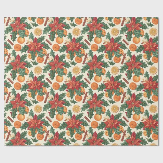 Blumenmuster mit Poinsettien, Orangen, Holunder Geschenkpapier (Flach)