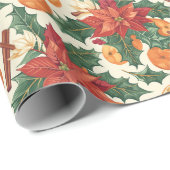 Blumenmuster mit Poinsettien, Orangen, Holunder Geschenkpapier (Rolleneckpunkt)