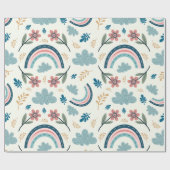 Blumenmuster mit Regenbogen- und Wolkenformen  Geschenkpapier (Flach)