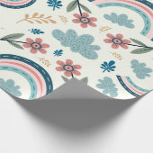 Blumenmuster mit Regenbogen- und Wolkenformen  Geschenkpapier (Ecke)