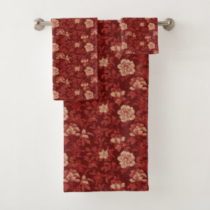 Blumenmuster mit Rich Red Hues Badhandtuch Set