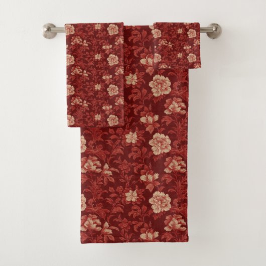 Blumenmuster mit Rich Red Hues Badhandtuch Set (Insitu)