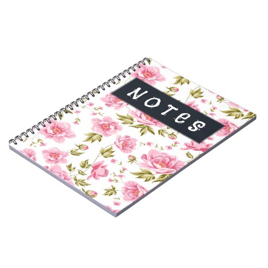 Blumenmuster mit rosa Blume und grünen Blätter Notizblock (Linke Seite)