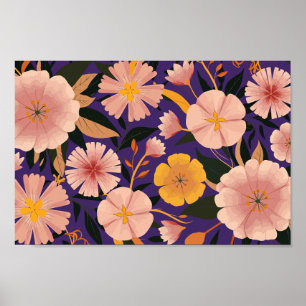 Blumenmuster mit rosa und gelben Blüten Poster