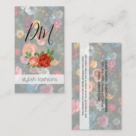 Blumenmuster mit Rose | Natur Visitenkarte (Vorne/Hinten)