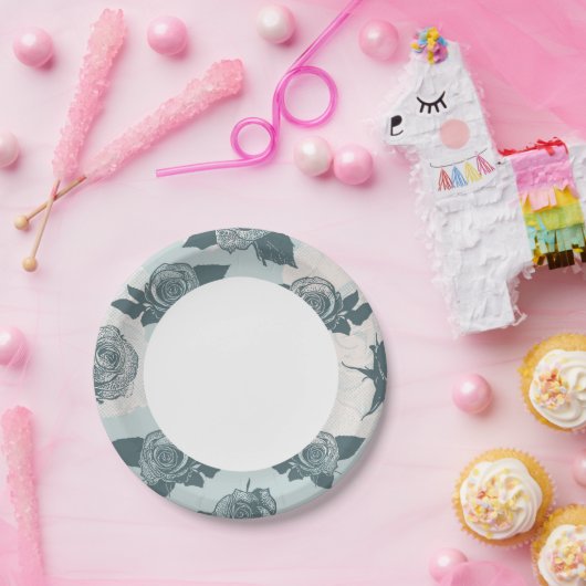 Blumenmuster mit Rose Pappteller (Party)
