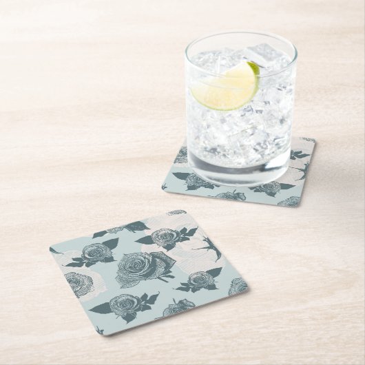 Blumenmuster mit Rose Rechteckiger Pappuntersetzer (Vor Ort)