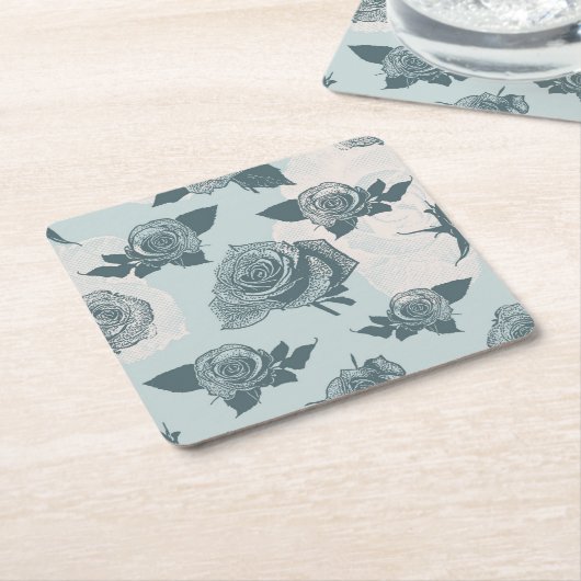 Blumenmuster mit Rose Rechteckiger Pappuntersetzer (angewinkelt)