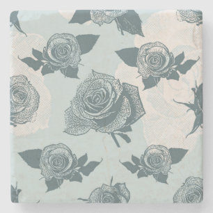 Blumenmuster mit Rose Steinuntersetzer