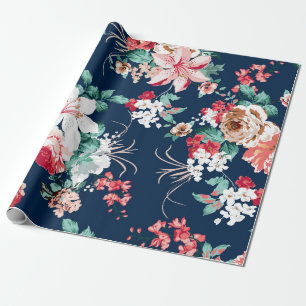 Blumenmuster mit Rosen und kleinen Blumen mit v Geschenkpapier
