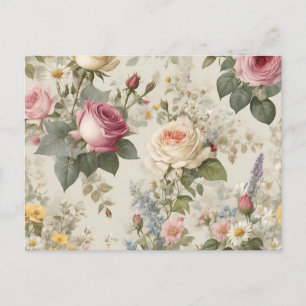Blumenmuster mit Rosen und Wildblumen Rustikal Postkarte