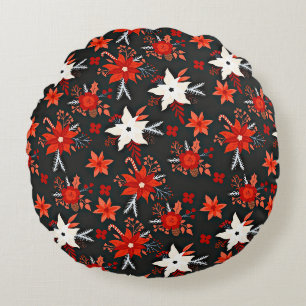 Blumenmuster mit Rot-Weiß-Blume-11438 Rundes Kissen