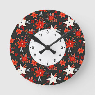 Blumenmuster mit roten weißen Blumen-11438 Runde Wanduhr