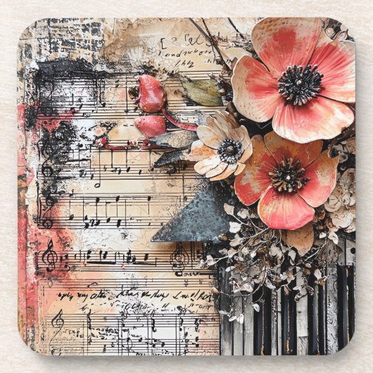 Blumenmuster mit rustikalen Klaviertasten und eine Getränkeuntersetzer (Vorderseite)