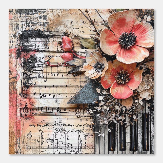 Blumenmuster mit rustikalen Klaviertasten und eine Tapete (Vorderseite)