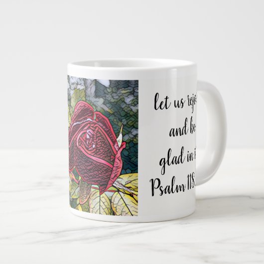 Blumenmuster mit Schrift Verse, Rose "Festes Glas" Jumbo-Tasse (Vorderseite Rechts)