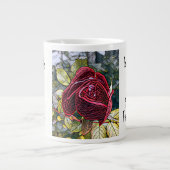 Blumenmuster mit Schrift Verse, Rose "Festes Glas" Jumbo-Tasse (Vorderseite)