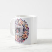 Blumenmuster mit Vintager Nähmaschine Kaffeetasse (Vorderseite Links)