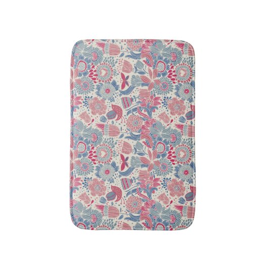 Blumenmuster mit Vogel und Schmetterling Badematte (Vorderseite Vertikal)