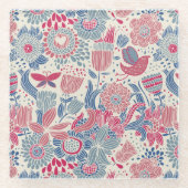 Blumenmuster mit Vogel und Schmetterling Glasuntersetzer (Vorderseite)
