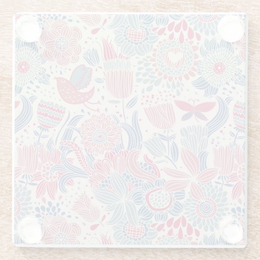 Blumenmuster mit Vogel und Schmetterling Glasuntersetzer (Rückseite)