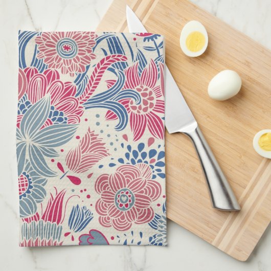 Blumenmuster mit Vogel und Schmetterling Handtuch (Viertel Falte)