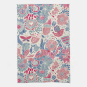 Blumenmuster mit Vogel und Schmetterling Handtuch (Vertikal)