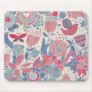 Blumenmuster mit Vogel und Schmetterling Mousepad