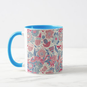 Blumenmuster mit Vogel und Schmetterling Tasse