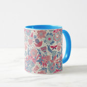 Blumenmuster mit Vogel und Schmetterling Tasse (VorderseiteRechts)
