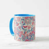 Blumenmuster mit Vogel und Schmetterling Tasse (Vorderseite Links)