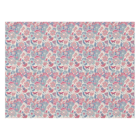 Blumenmuster mit Vogel und Schmetterling Tischdecke (Vorderseite (Horizontal))