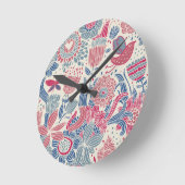 Blumenmuster mit Vögeln und Schmetterlingen Runde Wanduhr (Winkel)
