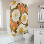 Blumenmuster mit weißer und orangefarbener Blume  Duschvorhang (Beispiel)