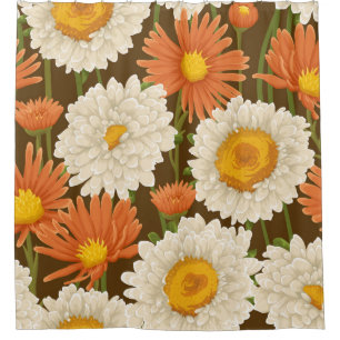 Blumenmuster mit weißer und orangefarbener Blume Duschvorhang