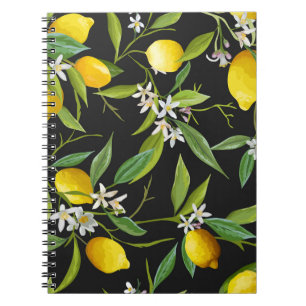 Blumenmuster mit Zitronenfrüchten im Vintage-Stil Notizblock