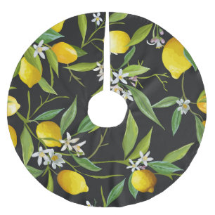 Blumenmuster mit Zitronenfrüchten im Vintage-Stil Polyester Weihnachtsbaumdecke