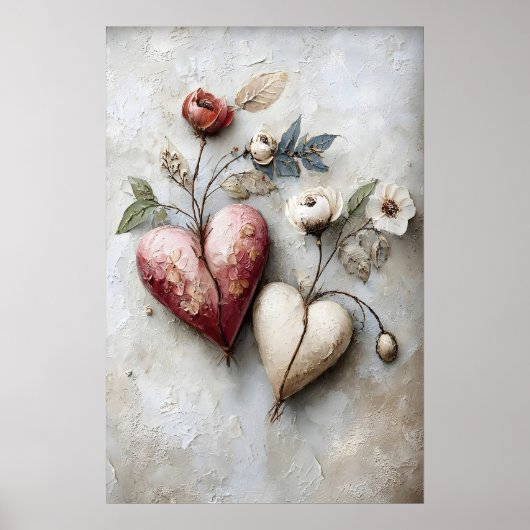 Blumenmuster mit zwei Herzen, Valentinstag Romanti Poster (Vorne)