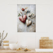 Blumenmuster mit zwei Herzen, Valentinstag Romanti Poster (Küche)