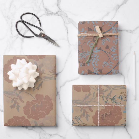 Blumenmuster, Mocha mousse Farbe Geschenkpapier Set (Vorderseite)