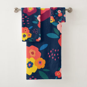 Blumenmuster Moderne blaue Koralle Gelb Fett Badhandtuch Set