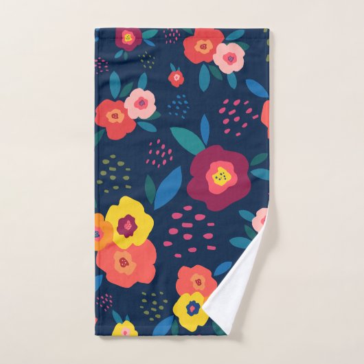 Blumenmuster Modernes Blaues Korallengelb Fett Badhandtuch Set (Handtuch)