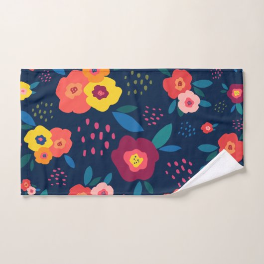 Blumenmuster Modernes Blaues Korallengelb Fett Badhandtuch Set (Handtuch)