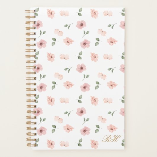 Blumenmuster Monogramm Anfangsbuchstaben Blush Planer (Vorderseite)