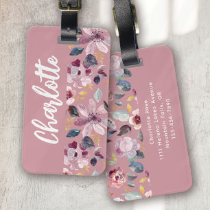 Blumenmuster-Monogramm in Roségold Gepäckanhänger