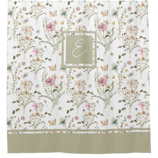 Blumenmuster-Monogramm-Wildblume-Duschvorhang Duschvorhang (Vorderseite)