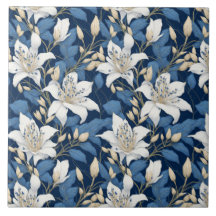 Blumenmuster Muster Big Liliy White Blue Blätter