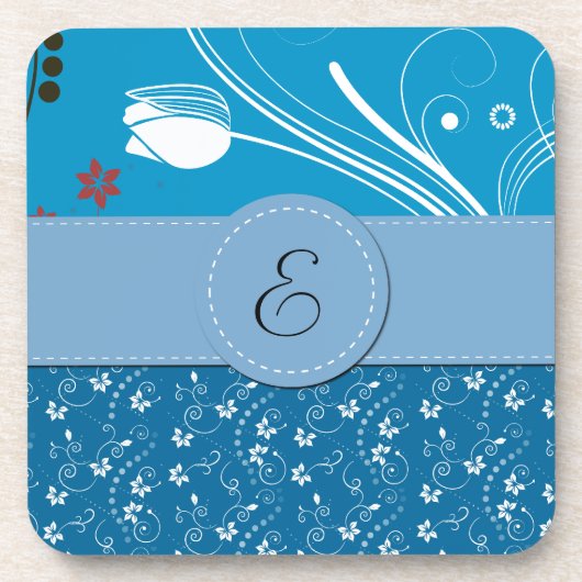 Blumenmuster, Muster der Blume, Monogramm Untersetzer (Vorderseite)