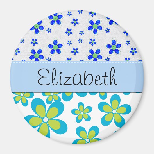 Blumenmuster, Muster von Blume, Ihr Name Magnet (Vorne)